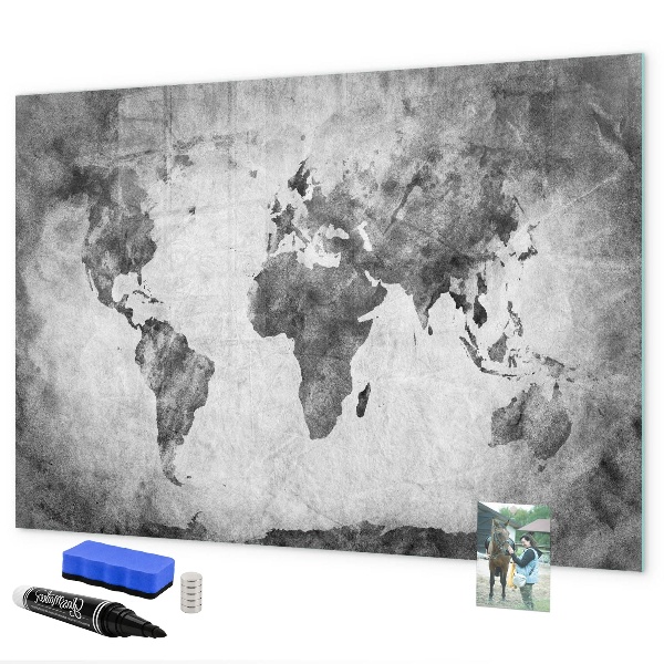 Memobord van glas met print inclusief neodymium magneten Wereldkaart met persoonlijke foto's
