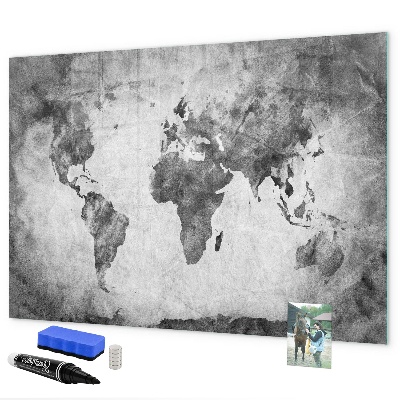 Memobord van glas met print inclusief neodymium magneten Wereldkaart met persoonlijke foto's