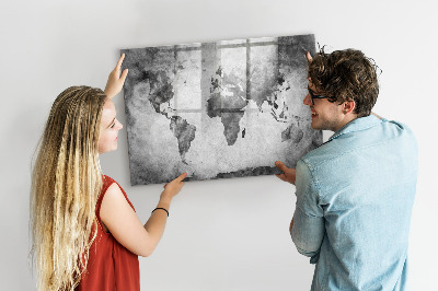 Memobord van glas met print inclusief neodymium magneten Wereldkaart met persoonlijke foto's