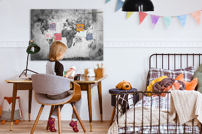 Memobord van glas met print inclusief neodymium magneten Wereldkaart met persoonlijke foto's