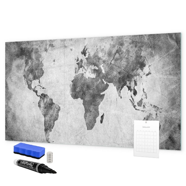 Memobord van glas met print inclusief neodymium magneten Wereldkaart met persoonlijke foto's