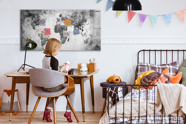 Memobord van glas met print inclusief neodymium magneten Wereldkaart met persoonlijke foto's