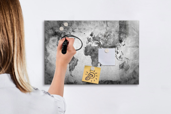 Memobord van glas met print inclusief neodymium magneten Wereldkaart met persoonlijke foto's