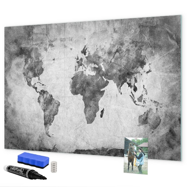 Memobord van glas met print inclusief neodymium magneten Wereldkaart met persoonlijke foto's