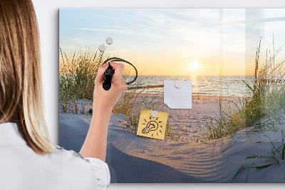 Memobord van glas met print inclusief neodymium magneten Strand en herinneringen in foto's