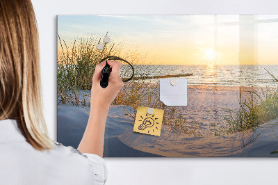 Memobord van glas met print inclusief neodymium magneten Strand en herinneringen in foto's