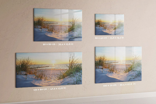 Memobord van glas met print inclusief neodymium magneten Strand en herinneringen in foto's