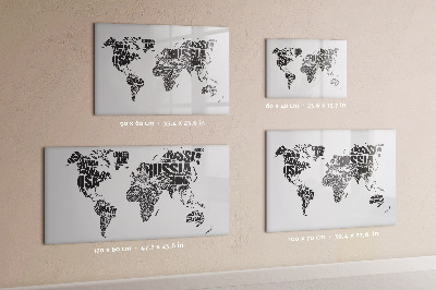 Decoratief glazen wandbord beschrijfbaar en magnetisch Een wereldkaart met persoonlijke herinneringen.