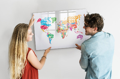Memobord van glas met print inclusief neodymium magneten De wereld in kleurrijke woorden en foto's