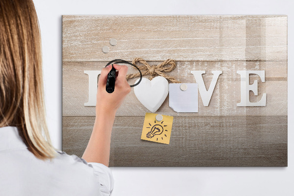 Decoratief glazen wandbord beschrijfbaar en magnetisch Liefde in foto's en herinneringen