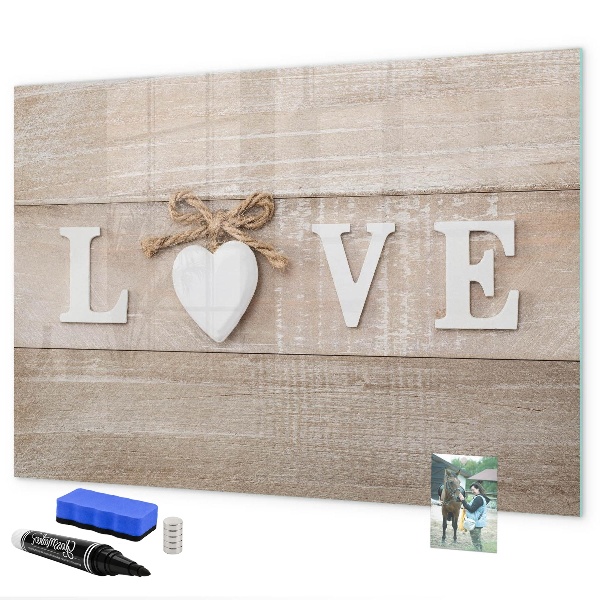 Decoratief glazen wandbord beschrijfbaar en magnetisch Liefde in foto's en herinneringen
