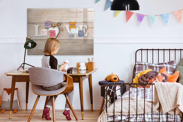 Decoratief glazen wandbord beschrijfbaar en magnetisch Liefde in foto's en herinneringen