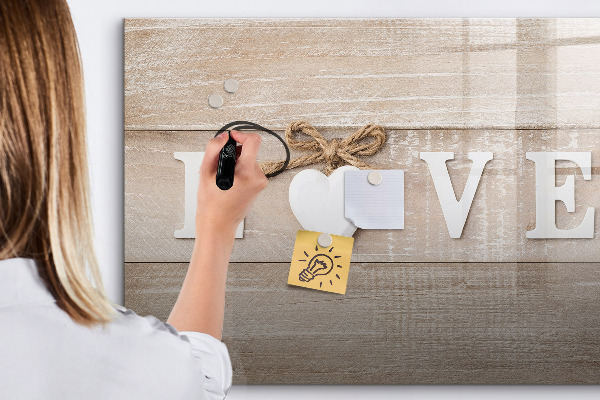Decoratief glazen wandbord beschrijfbaar en magnetisch Liefde in foto's en herinneringen