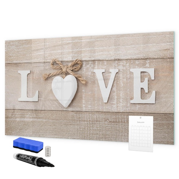 Decoratief glazen wandbord beschrijfbaar en magnetisch Liefde in foto's en herinneringen