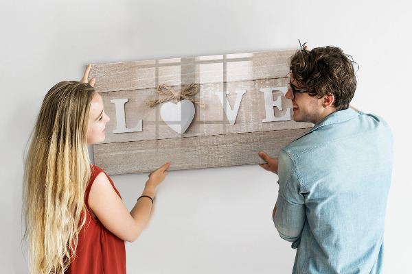 Decoratief glazen wandbord beschrijfbaar en magnetisch Liefde in foto's en herinneringen