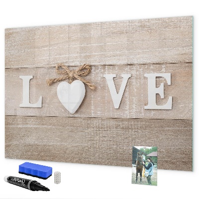 Decoratief glazen wandbord beschrijfbaar en magnetisch Liefde in foto's en herinneringen