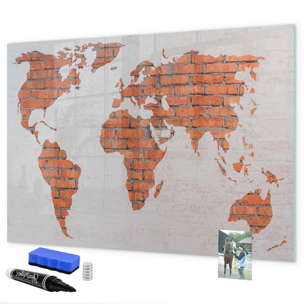Memobord van glas met print inclusief neodymium magneten Een wereldkaart met persoonlijke herinneringen.