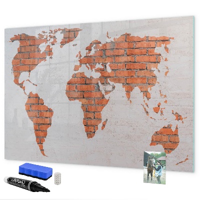 Memobord van glas met print inclusief neodymium magneten Een wereldkaart met persoonlijke herinneringen.