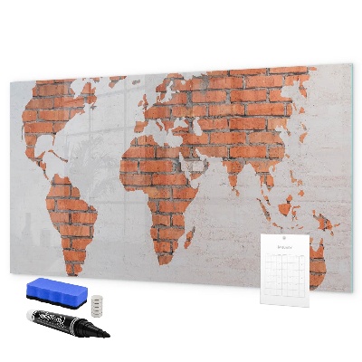 Memobord van glas met print inclusief neodymium magneten Een wereldkaart met persoonlijke herinneringen.