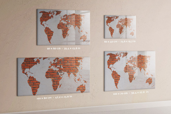 Memobord van glas met print inclusief neodymium magneten Een wereldkaart met persoonlijke herinneringen.