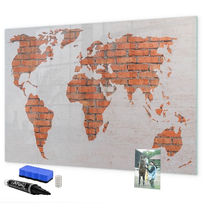 Memobord van glas met print inclusief neodymium magneten Een wereldkaart met persoonlijke herinneringen.
