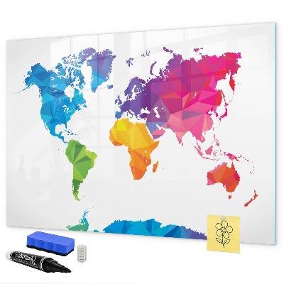Memobord van glas met print inclusief neodymium magneten Een kleurrijke kaart voor foto's en notities.