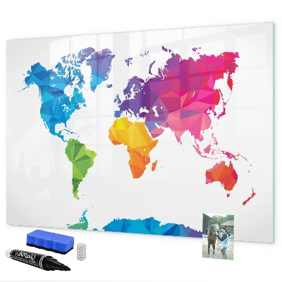 Memobord van glas met print inclusief neodymium magneten Een kleurrijke kaart voor foto's en notities.