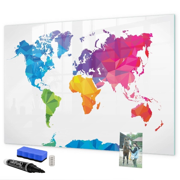 Memobord van glas met print inclusief neodymium magneten Een kleurrijke kaart voor foto's en notities.