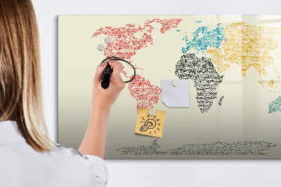 Memobord van glas met print inclusief neodymium magneten Wereldkaart met plaatsen en foto's