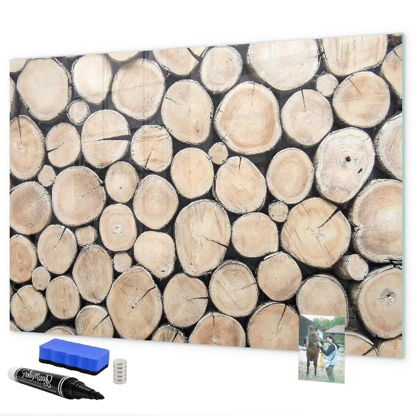 Decoratief glazen wandbord beschrijfbaar en magnetisch Natuurlijk hout in een moderne uitvoering