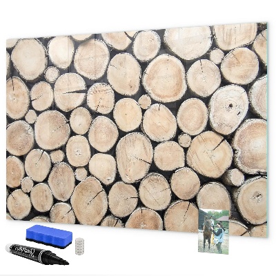 Decoratief glazen wandbord beschrijfbaar en magnetisch Natuurlijk hout in een moderne uitvoering