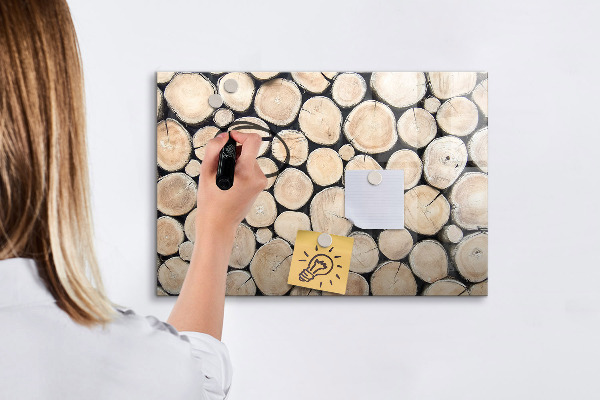 Decoratief glazen wandbord beschrijfbaar en magnetisch Natuurlijk hout in een moderne uitvoering