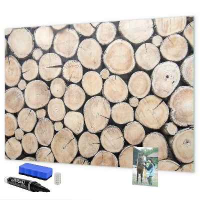 Decoratief glazen wandbord beschrijfbaar en magnetisch Natuurlijk hout in een moderne uitvoering
