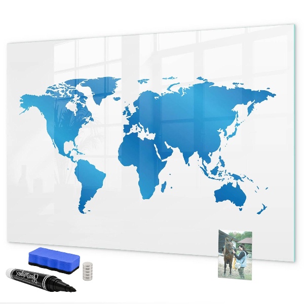Memobord van glas met print inclusief neodymium magneten Wereldkaart met fotolocaties