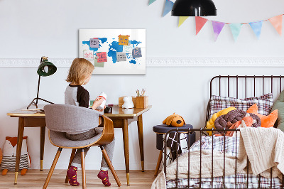 Memobord van glas met print inclusief neodymium magneten Wereldkaart met fotolocaties