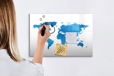 Memobord van glas met print inclusief neodymium magneten Wereldkaart met fotolocaties