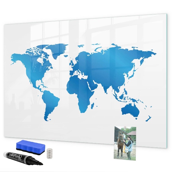 Memobord van glas met print inclusief neodymium magneten Wereldkaart met fotolocaties