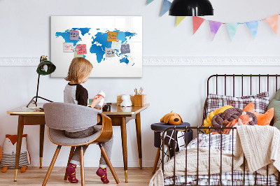 Memobord van glas met print inclusief neodymium magneten Wereldkaart met fotolocaties
