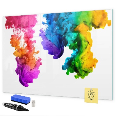 Decoratief glazen wandbord beschrijfbaar en magnetisch Kleurrijke wolken met persoonlijke foto's