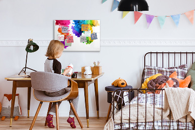 Decoratief glazen wandbord beschrijfbaar en magnetisch Kleurrijke wolken met persoonlijke foto's