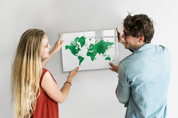 Memobord van glas met print inclusief neodymium magneten Interactieve kaart voor reisherinneringen