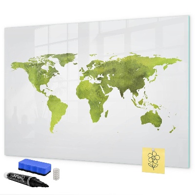 Decoratief glazen wandbord beschrijfbaar en magnetisch Wereldkaart met fotolocaties