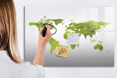 Decoratief glazen wandbord beschrijfbaar en magnetisch Wereldkaart met fotolocaties