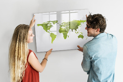 Decoratief glazen wandbord beschrijfbaar en magnetisch Wereldkaart met fotolocaties