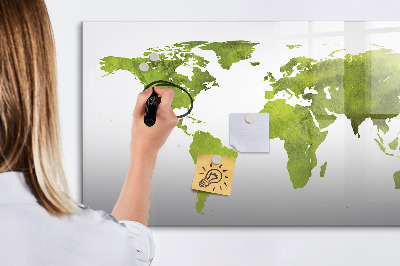 Decoratief glazen wandbord beschrijfbaar en magnetisch Wereldkaart met fotolocaties