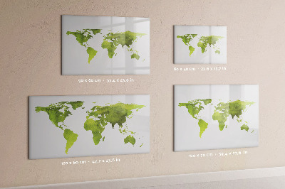 Decoratief glazen wandbord beschrijfbaar en magnetisch Wereldkaart met fotolocaties