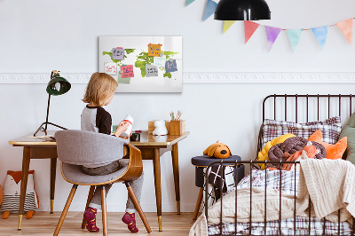 Decoratief glazen wandbord beschrijfbaar en magnetisch Wereldkaart met fotolocaties