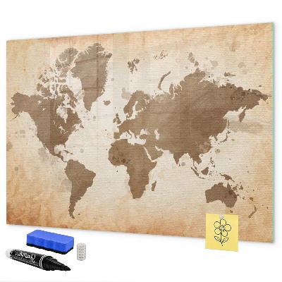 Memobord van glas met print inclusief neodymium magneten Wereldkaart met fotolocaties