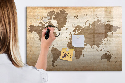 Memobord van glas met print inclusief neodymium magneten Wereldkaart met fotolocaties
