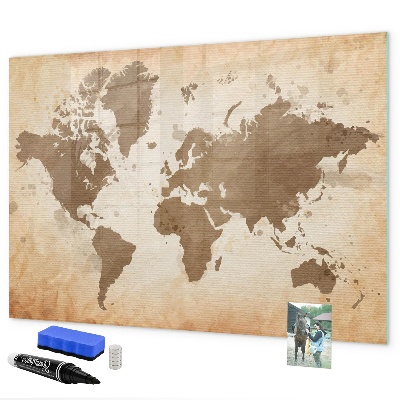 Memobord van glas met print inclusief neodymium magneten Wereldkaart met fotolocaties